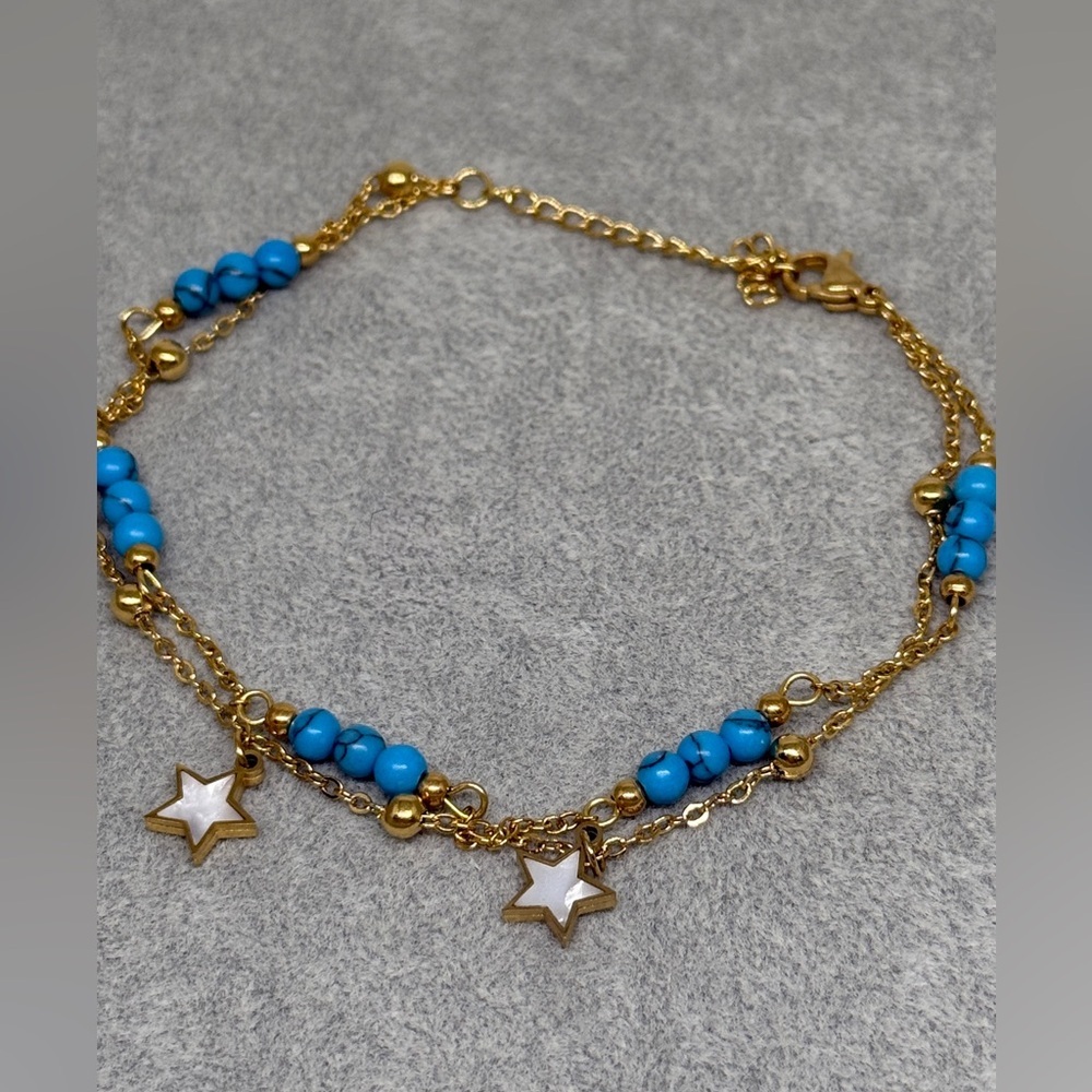 Gold-Plated Stainless Steel Anklets - Star and turquoise Design
10”
New, - Picture 4 of 4